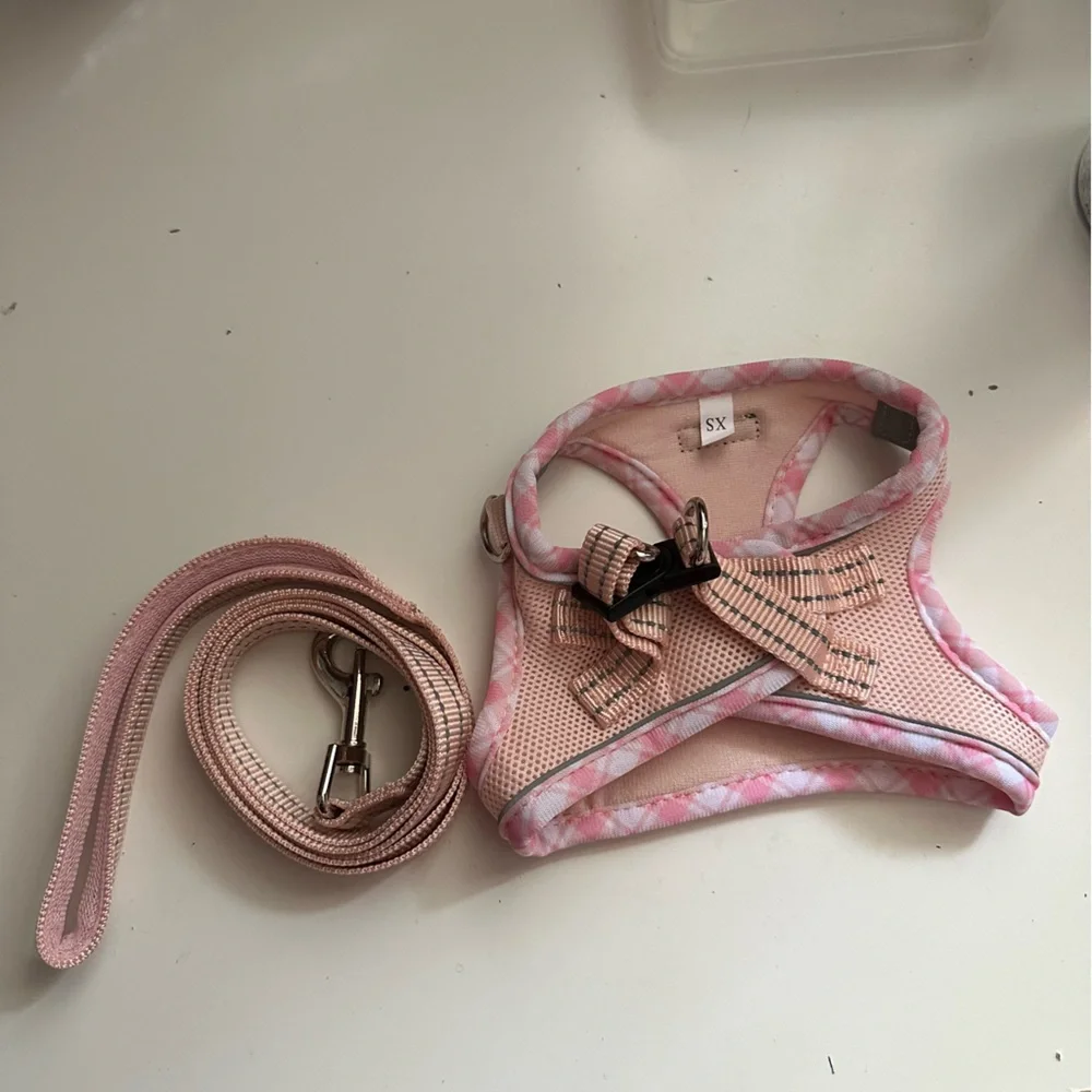 Pet hardness with leash pink size XS reflective